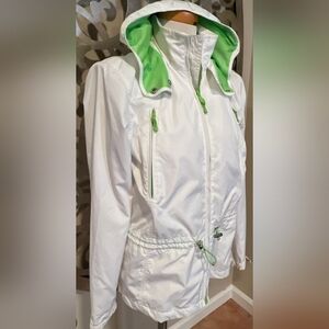 LAUREN ACTIVE RALPH LAUREN White Green Sports Jacket S Polyester Zip Front Pocke